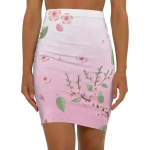 Pink Flowers Women’s Mini Skirt with Stretch