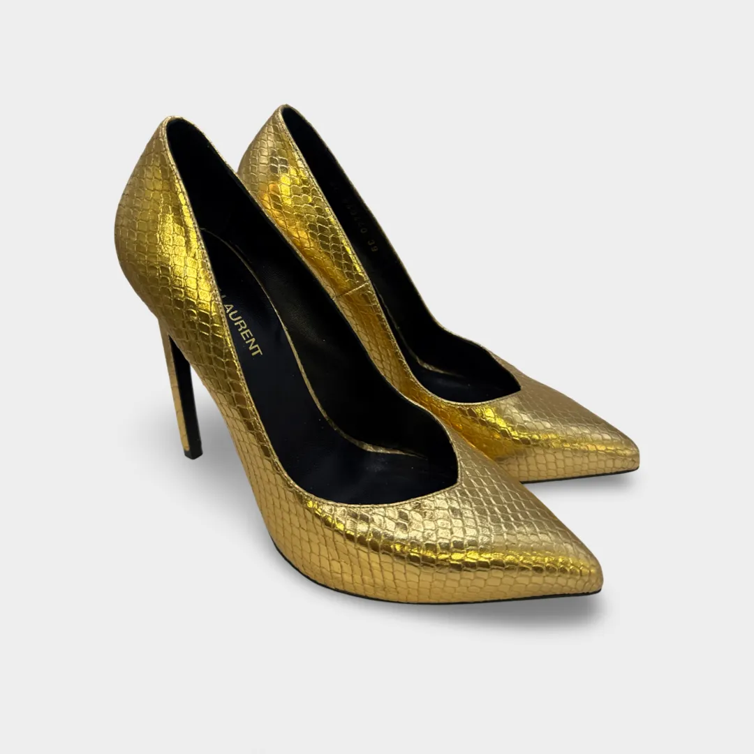 Saint Laurent gold Faux Python leather High-heel pumps