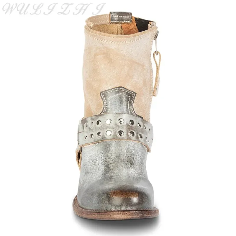 Silver White Riveted Booties