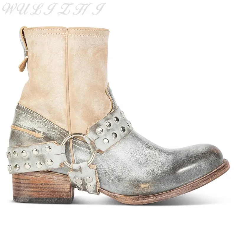 Silver White Riveted Booties