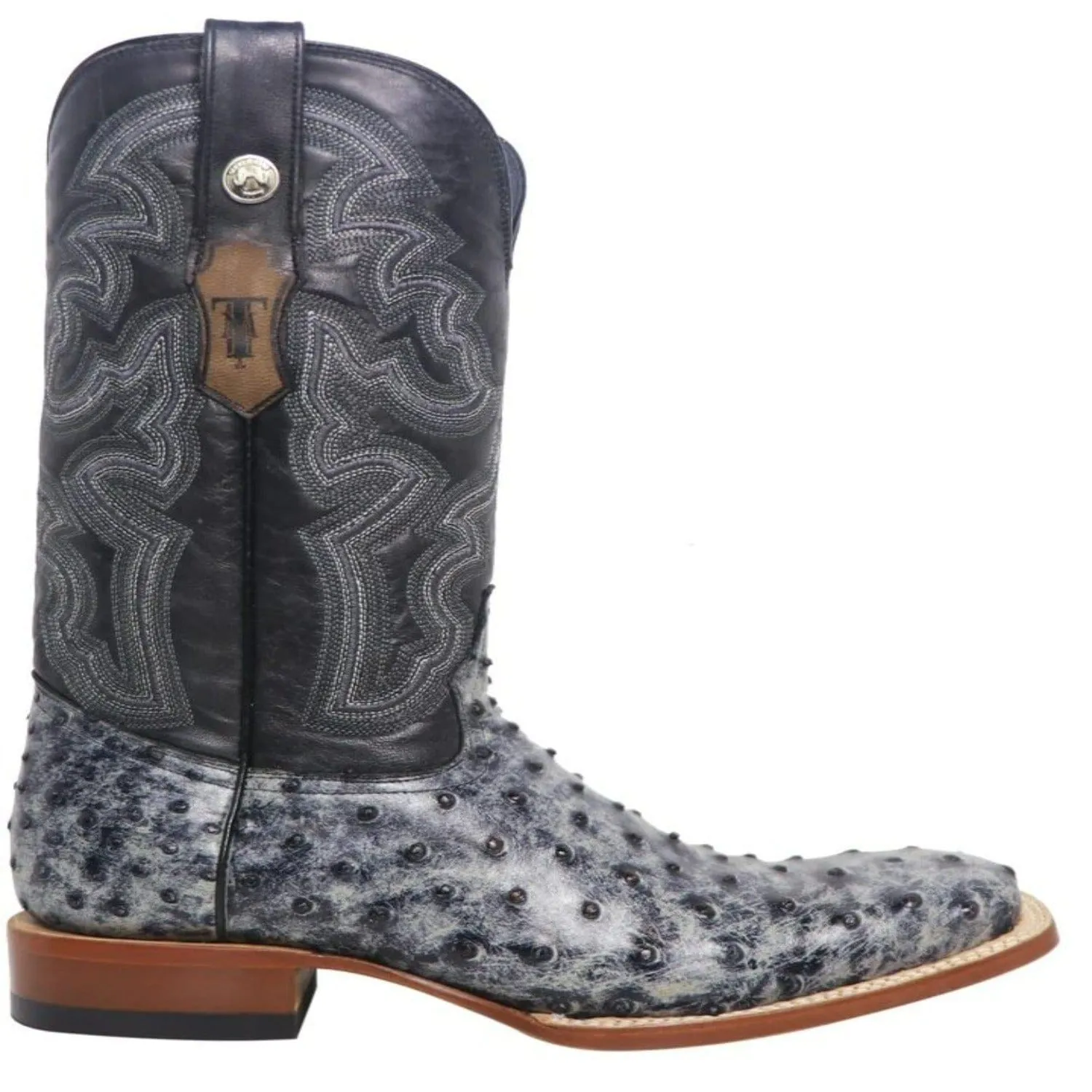 Tanner Mark Men's Guthrie Print Ostrich Square Toe Boots Rustic Black TM200962