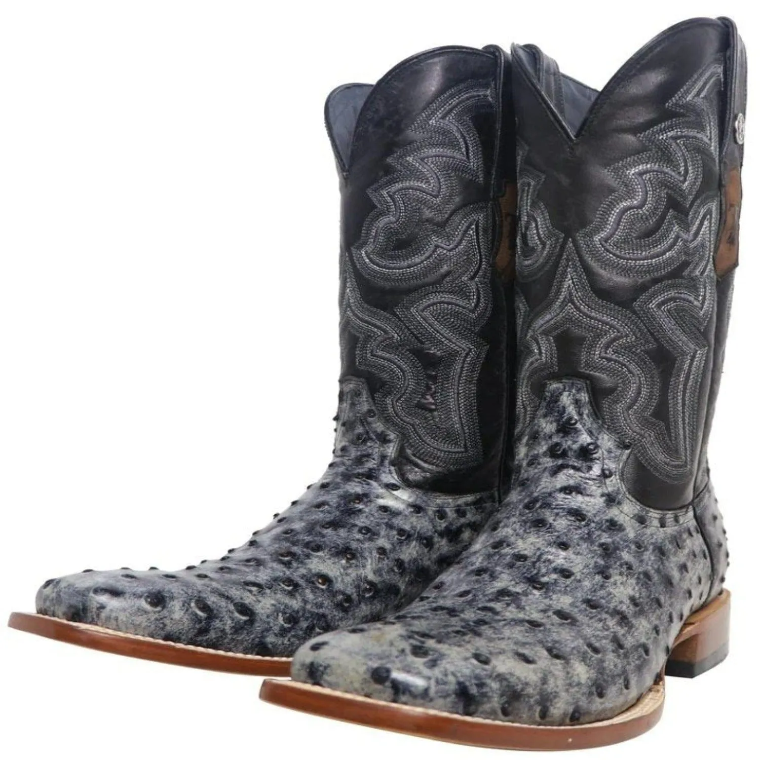 Tanner Mark Men's Guthrie Print Ostrich Square Toe Boots Rustic Black TM200962