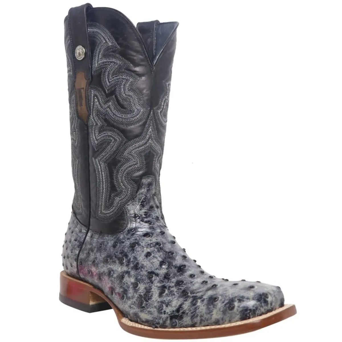 Tanner Mark Men's Guthrie Print Ostrich Square Toe Boots Rustic Black TM200962