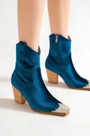 Velvet Block Heel Boots