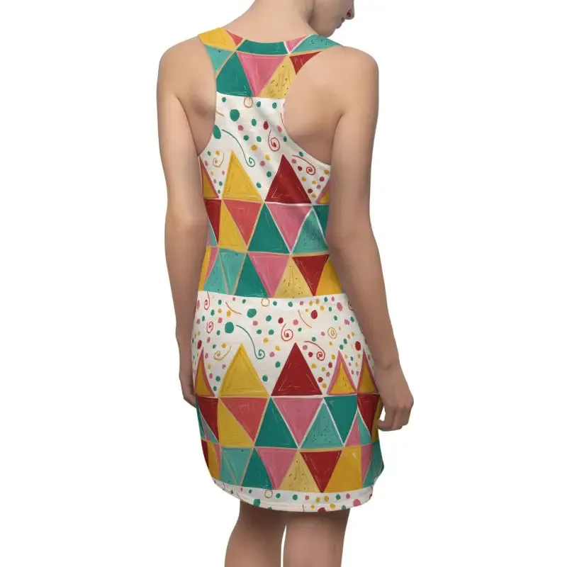 Vibrant Geometric Aop Racerback Polyester Dress