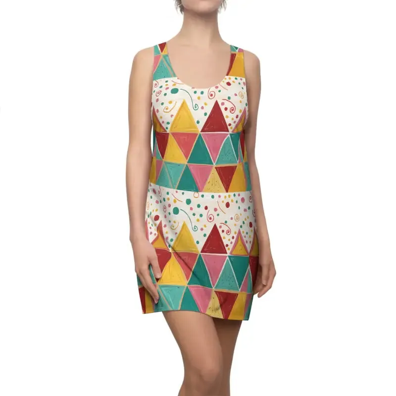 Vibrant Geometric Aop Racerback Polyester Dress