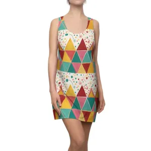 Vibrant Geometric Aop Racerback Polyester Dress
