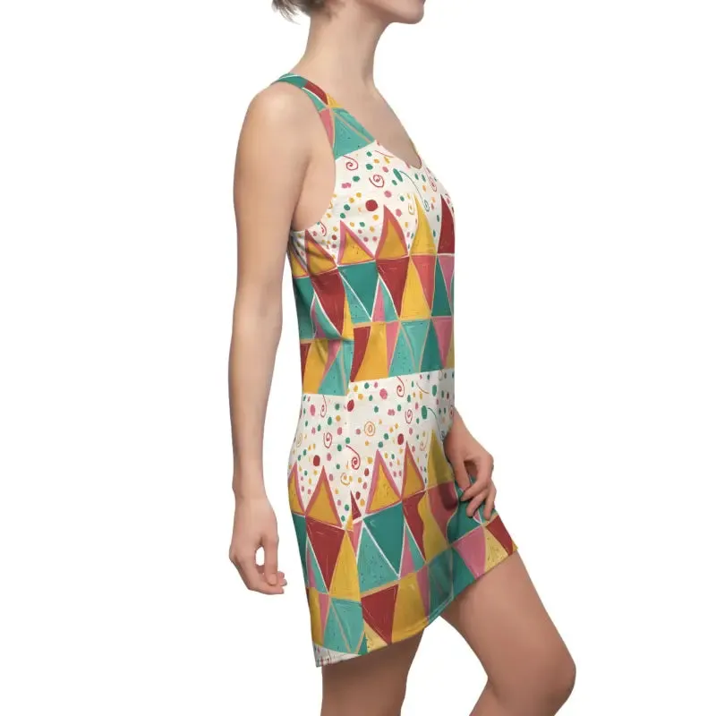 Vibrant Geometric Aop Racerback Polyester Dress