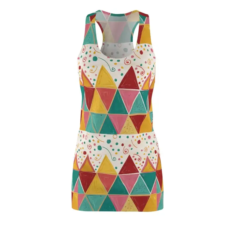 Vibrant Geometric Aop Racerback Polyester Dress
