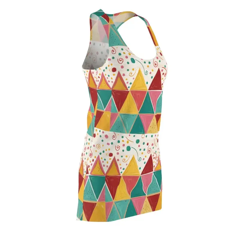 Vibrant Geometric Aop Racerback Polyester Dress