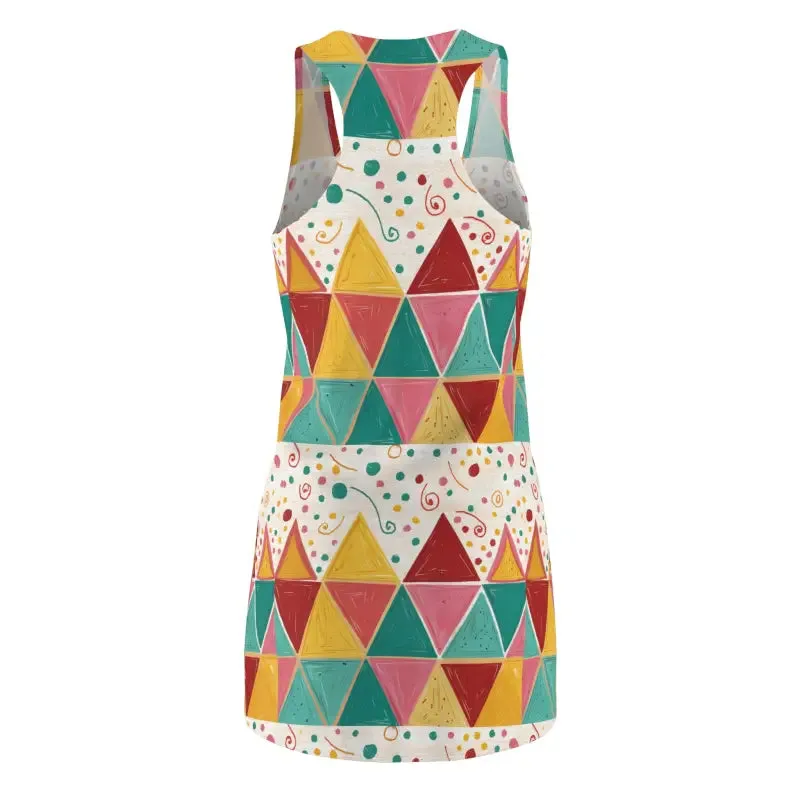 Vibrant Geometric Aop Racerback Polyester Dress