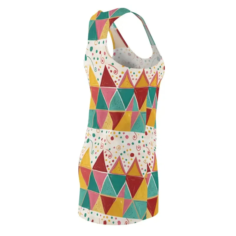 Vibrant Geometric Aop Racerback Polyester Dress