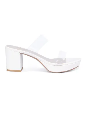 White Open Toe Platform Heels