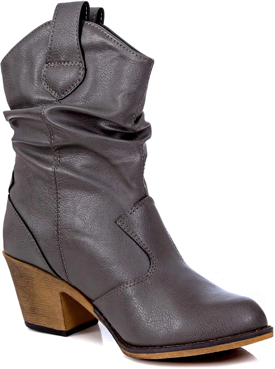 Women's Modern Western Cowboy Distressed Cognac Boot with Pull-Up Tabs