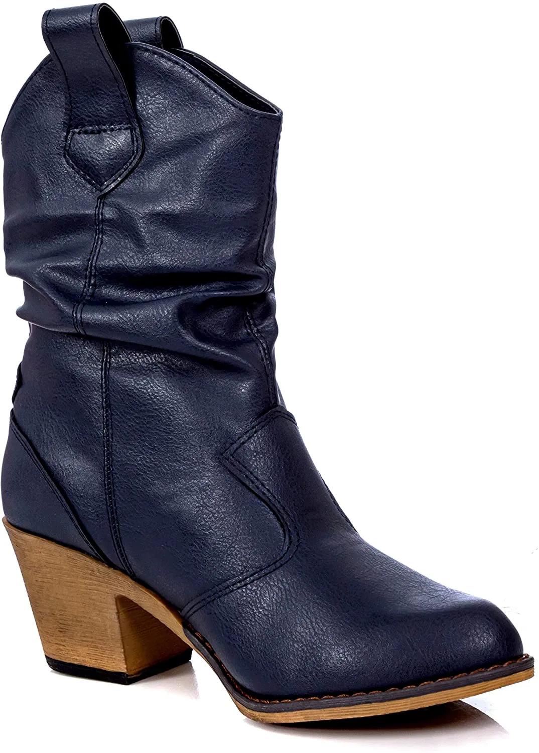 Women's Modern Western Cowboy Distressed Cognac Boot with Pull-Up Tabs