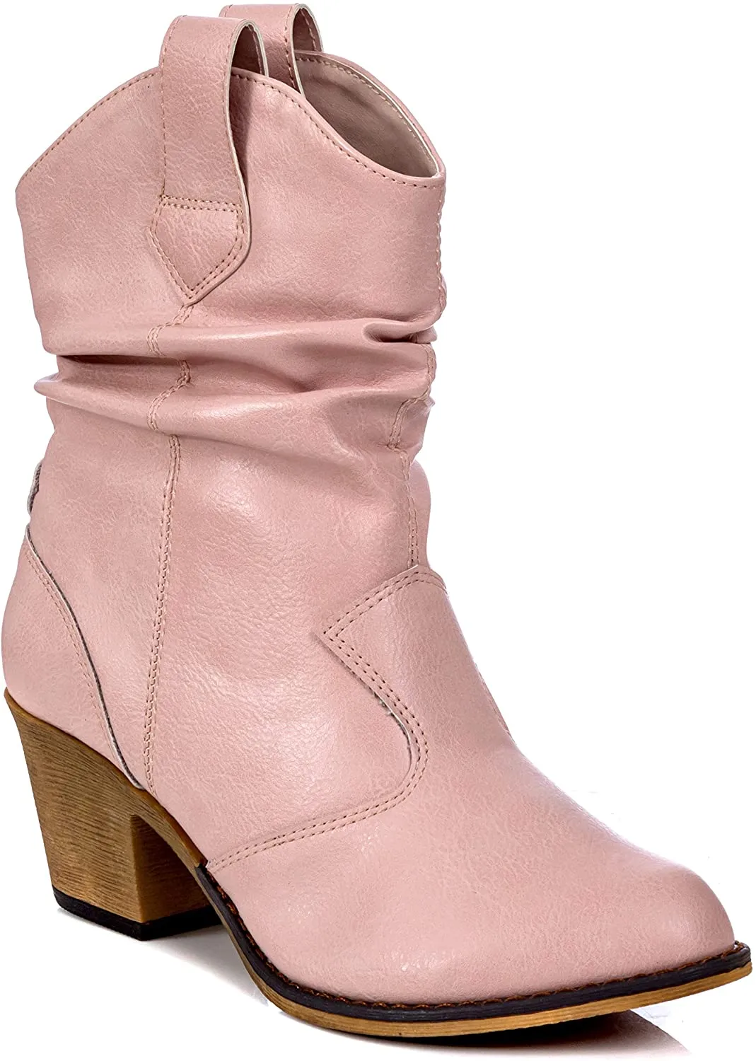 Women's Modern Western Cowboy Distressed Cognac Boot with Pull-Up Tabs