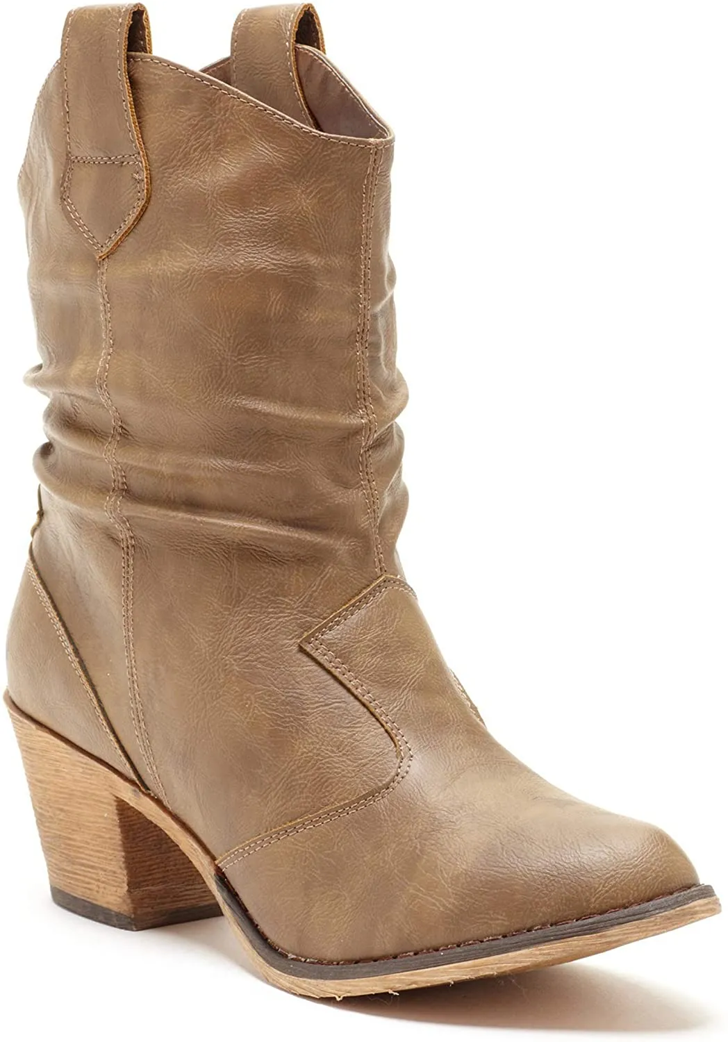 Women's Modern Western Cowboy Distressed Cognac Boot with Pull-Up Tabs