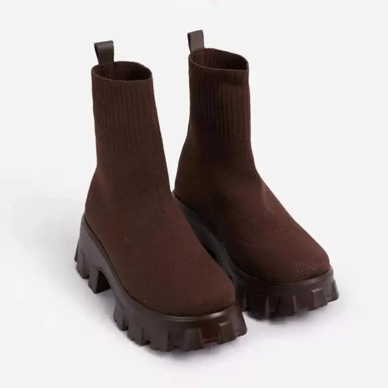 Women's Socks Boots Spring Autumn Female Thick Bottom Comfortable Knitted Short Boots