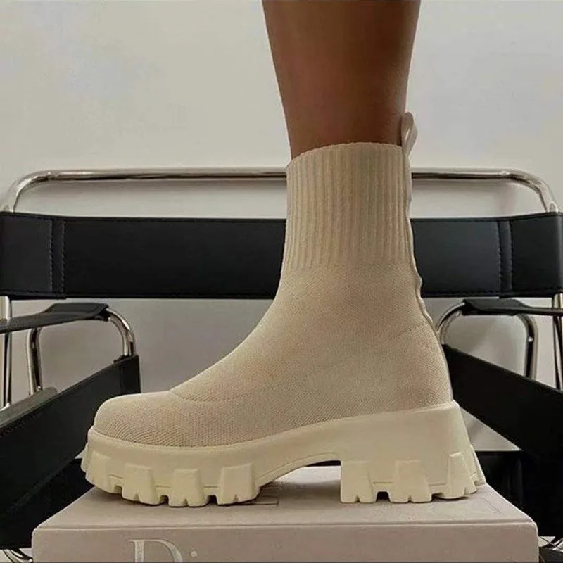 Women's Socks Boots Spring Autumn Female Thick Bottom Comfortable Knitted Short Boots