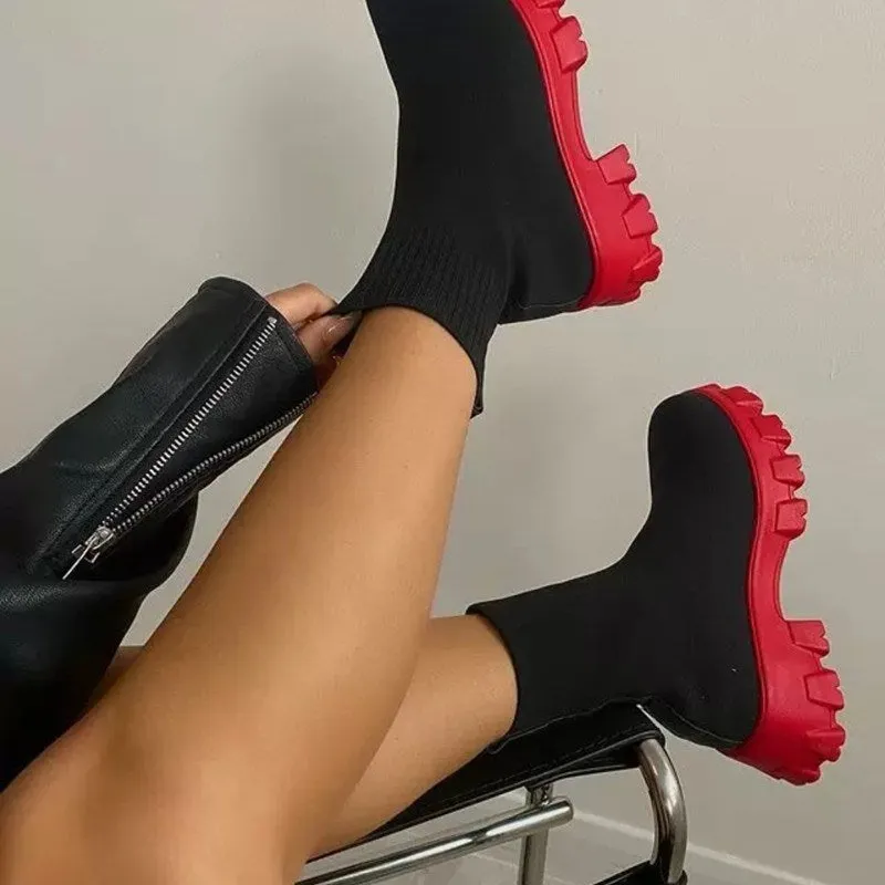 Women's Socks Boots Spring Autumn Female Thick Bottom Comfortable Knitted Short Boots