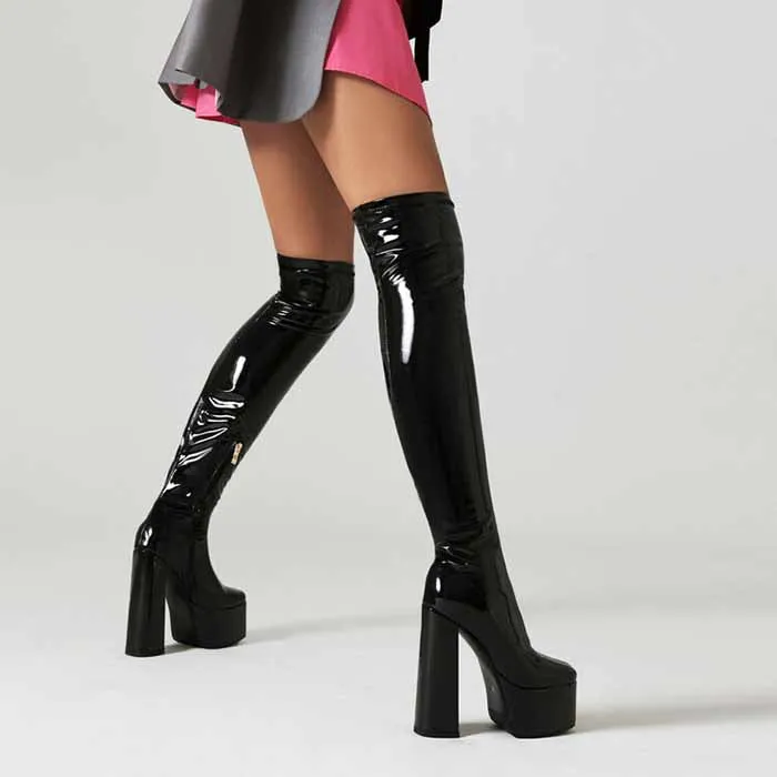 Women's street fashion over the knee boots chunky heeled long boots