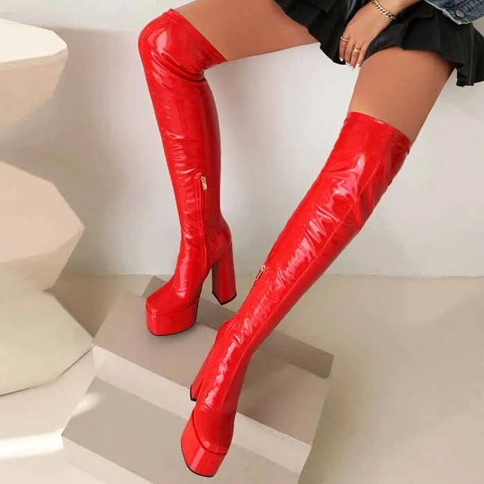 Women's street fashion over the knee boots chunky heeled long boots