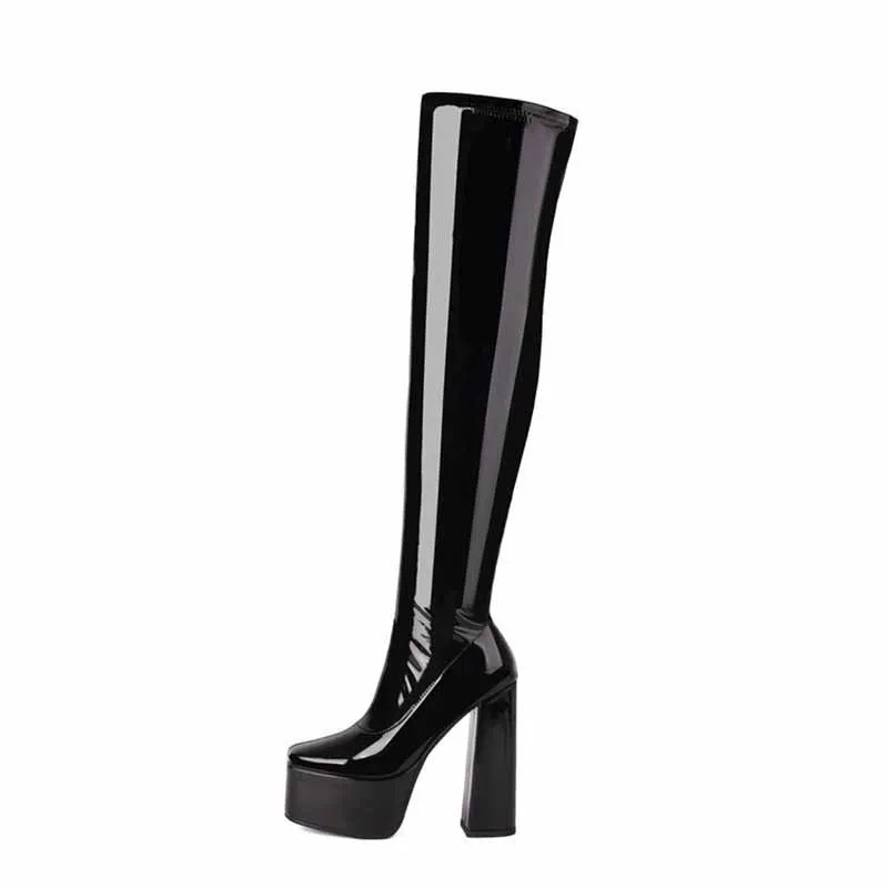 Women's street fashion over the knee boots chunky heeled long boots