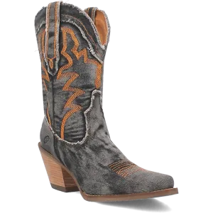 Y'all Need Dolly Distressed Black Denim Embroidered Boots (DS)